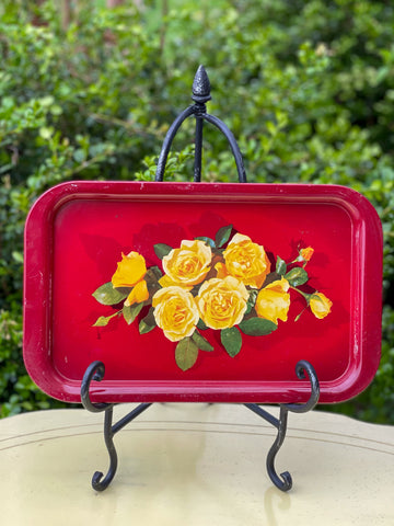 Vintage Floral Red Tray